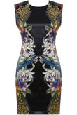 Black Contrast Floral Print Bodycon Dress