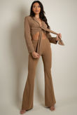 Camel Tailored Tie Front Cropped Blazer & Trouser Set