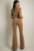 Camel Tailored Tie Front Cropped Blazer & Trouser Set