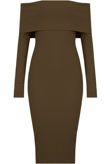 Khaki Bardot Fold Over Midi Dress