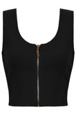 Black Front Metal Zip Detailed Tops