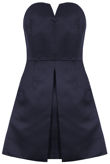 Navy Front Pleated Detail Side Pocketed Bandeau Dress