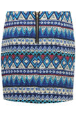 Blue Wavy Print Back Zip Up Knitted Skirts