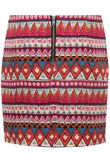 Burgundy Wavy Print Back Zip Up Knitted Skirts