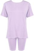 Lilac Plain Round Neck Cycling Shorts Loungewear Set