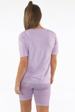 Lips Print Round Neck Lilac Tees & Shorts Set