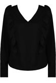 Black Front Low Neck Frilled Tops 