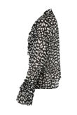 Black Leopard Print Ruffles Trim Shirt