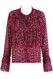 Fuchsia Leopard Print Ruffles Trim Shirt