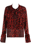 Red Leopard Print Ruffles Trim Shirt