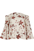 Cream Contrast Star Print Bell Sleeve Tops