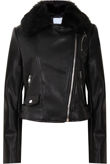 Black Detachable Fur Collar PU Biker Jacket