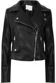 Black Detachable Fur Collar PU Biker Jacket