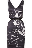 Black Marble Print Side Cut Out Bodycon Dress
