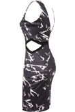 Black Marble Print Side Cut Out Bodycon Dress