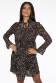 Black Chiffon Floral Print Front Knotted Mini Dress
