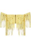 Yellow Floral Lace Off the Shoulder Tasselled Top