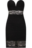Black Lace Embroidered Bandeau Strapless Fitted Pencil Dress