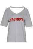 White Choker Neck Printed Tee