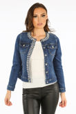 Pearls & Stones Trim Dark Denim Jacket