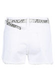 White Denim Ripped With Reptile Print Belted Shorts
