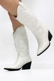 White Pu Stitch Detail Western Cowboy Boots