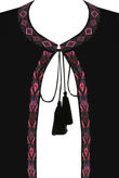 Black Floral Embroidery Front Tie Up Tops 
