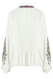 White Floral Embroidery Front Tie Up Tops 