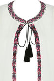 White Floral Embroidery Front Tie Up Tops 