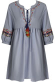 Blue Striped Embroidery Shift Dress