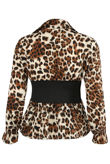 Beige Leopard Print Banded Waist Peplum Blouse
