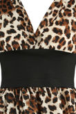 Beige Leopard Print Banded Waist Peplum Blouse