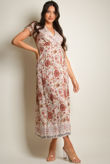 Beige Vintage Floral Print Wrap Maxi Dress