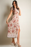 Beige Vintage Floral Print Wrap Maxi Dress