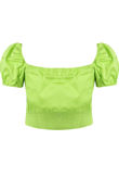 Green Ruched Shirred Bardot Blouse