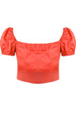 Red Ruched Shirred Bardot Blouse