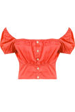 Red Ruched Shirred Bardot Blouse