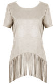 Beige Tassled Faux Suede Tops