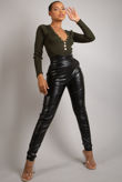 Black Scallop High Rise Faux Leather Pants
