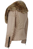 Beige Riding Jacket With Large Detachable Fur Collar