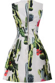 Green & Cream Cactus Print Organza Flare Dress 
