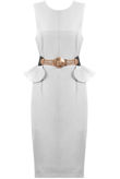 White Belted Peplum Dress