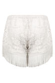 White Crochet Fringe Lined Shorts