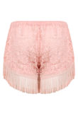 Pink Crochet Fringe Lined Shorts