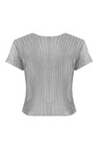 Silver Metallic Twist Front Knit Top
