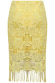 Yellow Floral Lace Tasseled Midi Skirt