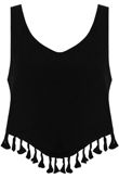 Black Block Colour Tasseled Tops