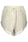 White Pom Pom High Waist Shorts