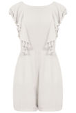 Cream Low Back Tassel Trim Playsuit 
