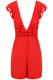 Cream Low Back Tassel Trim Playsuit 